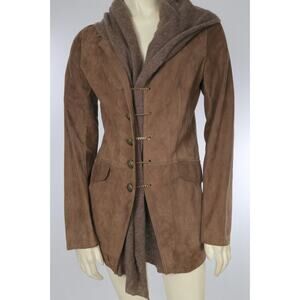 Artico Italian Suede Leather Jacket Brown w/ Detachable Cashmere Scarf Size 42